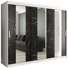 Ruhásszekrény 250 cm Marbelo P (matt fehér + fekete márvány). 1064531