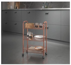 Sárgarézszínű gurulós szervező 3 polccal - Metaltex