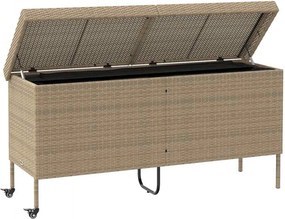 Bézs Polyrattan Kerti Tárolóláda Kerekekkel 160X55X75 Cm