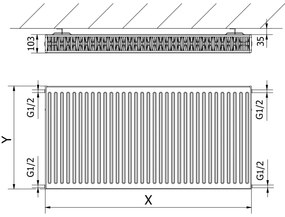 Mexen C22, acél panel radiátor 900 x 400 mm, oldalcsatlakozás, 914 W, fehér, W422-090-040-00