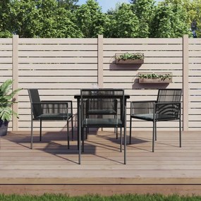 5 részes fekete polyrattan és acél kerti étkezőszett párnákkal