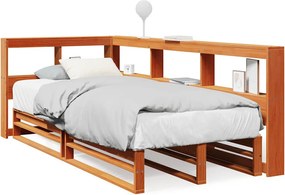 vidaXL barna tömör fenyőfa könyvespolcos ágy matrac nélkül 90 x 200 cm