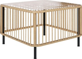 Outsunny Poly Rattan Kerti Asztal, 65 x 65 x 43 cm, Időjárásálló Négyzet Asztal Üveg Top Kávézó Asztal Erkély Asztal Kerti Bútor Kerthez, Teraszhoz, E