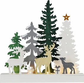 Dekoratív karácsonyi jelenet fából Erdő 5 LED elem időzítő