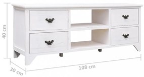 antik fehér tömör császárfa TV-szekrény 108 x 30 x 40 cm