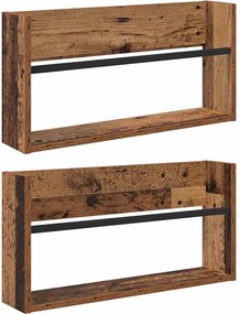 vidaXL Magazin állvány polcokkal 2 pcs Öreg fa 60 x 12 x 30 cm Faanyag