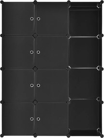 Ruhásszekrény 12 kombinálható rekesszel fekete színben