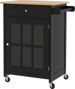 HOMCOM Konyhai Kocsi Fiókkal, Állítható Polccal, 4 Kerekével és Oldalsó Törölközőtartóval, Gumifa Felsőrésszel, Nappaliba és Konyhába, 67x48x86.5 cm,