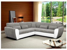 VISEU jobb oldali, L-alakú, ágyneműtartós, ággyá nyitható sarokkanapé, szürke/fehér