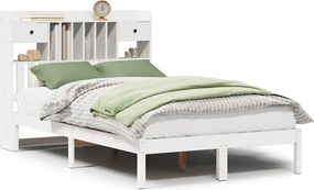 vidaXL fehér tömör fenyőfa könyvespolcos ágy matrac nélkül 135x190 cm