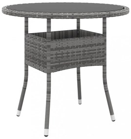 szürke polyrattan és edzett üveg kerti asztal Ø80 x 75 cm