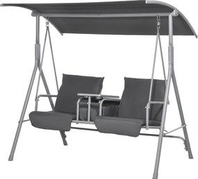 Outsunny Hollywood Hinta 2-Személyes Hinta Padlóval, Napernyővel, Kerti Hinta Táskával, 180 kg-ig terhelhető, Kertbe, Erkélyre, Fekete | Aosom