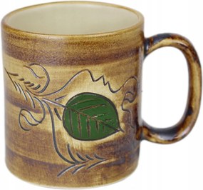 Kerámia bögre 0,25 l-es füllel, kézzel festett levél zöld