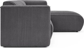 Sötétszürke kordbársony sarokkanapé (jobb oldali-heverő résszel) Merid – Ropez
