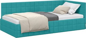 vidaXL Sarokágy keret fejtámlával Türkiz 90 cm x 200 cm Bársony