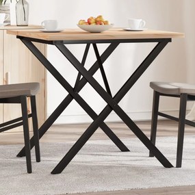 Tömör fenyőfa és acél étkezőasztal X-vázzal 90x90x75,5 cm