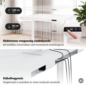Elektromos ülő-álló íróasztal fiókkal és Qi vezeték nélküli töltővel fehér, 1400 mm: ELLIS