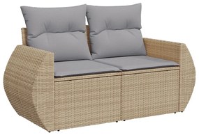 10 Darabos Kert Sofa Szett Párnákkal Bézs Műrattan Akácia, 3 Darabos Kert Étkező Szett Párnákkal Bézs Műrattan Akácia