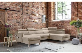 Bézs bársony kinyitható sarokkanapé (jobb oldali-"U" alakú) Sweet Harmony – Miuform