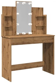 kézműves tölgy színű fésülködőasztal LED-del 96x40x142 cm