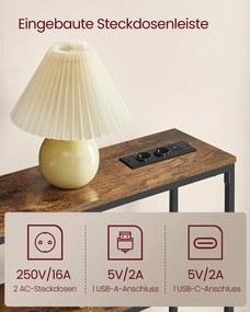 VASAGLE Konzolasztal, Keskeny Kanapé Asztal 2 Polccal, 20 x 80 x 80 cm, Vintage Barna