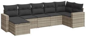 7 részes világosszürke polyrattan kerti ülőgarnitúra párnákkal
