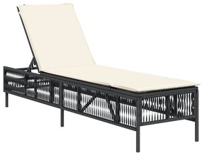 Fekete polyrattan napozóágy párnával