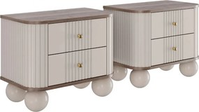 Vesper éjjeliszekrény szett 56 cm - kasmír / dió / arany fogantyúk / gömb alakú lábak