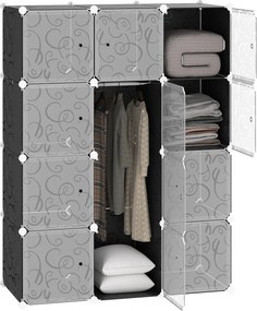 HOMCOM DIY Gardrób Polcrendszer 2 Nagy és 9 Kicsi Kockával, DIY Kocka Tároló, Cipőállvány, Könyvespolc Játékos Szekrény Fekete 111 x 47 x 145 cm | Aos