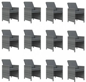 13 részes szürke polyrattan kerti étkezőgarnitúra párnákkal