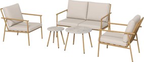 Outsunny 5 részes ülőgarnitúra, kertibútor szett 2 székkel, kávézó asztallal, 1 kétszemélyes kanapéval, ülőpárnákkal a teraszra, Krém | Aosom