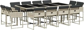 vidaXL 13 részes szürke polyrattan kerti étkezőgarnitúra párnákkal