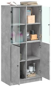 betonszürke szerelt fa magasszekrény ajtókkal 68x37x142 cm
