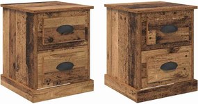vidaXL Éjjeliszekrény fiókkal 2 pcs Öreg fa 39 x 39 x 47.5 cm Faanyag