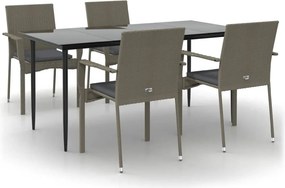 vidaXL 5 részes fekete és szürke polyrattan kerti étkezőszett párnával
