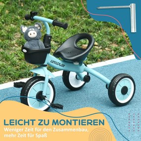 AIYAPLAY tricikli 2-5 éves gyermekeknek, állítható magasságú ülés, csengő, kerékpárkosár, fém váz, vízkék