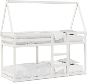 vidaXL fehér tömör fenyőfa ágy emelettel és tetővel 90 x 190 cm