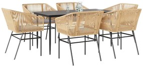 vidaXL 7 észes barna polyrattan üveg kerti étkezőgarnitúra párnával