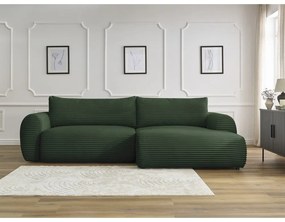 Sötétzöld kordbársony kinyitható sarokkanapé (jobb oldali) Lucien – Bobochic Paris