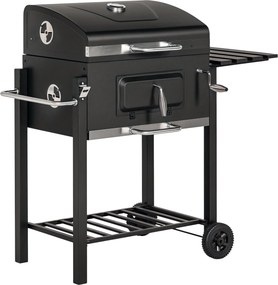 Outsunny Rozsdamentes Acél BBQ Füstölő Szén Grillező Fedél Hőmérő Kerekek Szén Tálca Fogantyú Polc BBQ Kocsi, Szén Állvány Grillező a Grillpartikhoz é