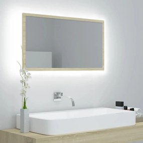 sonoma-tölgy akril LED-es fürdőszobai tükör 80x8,5x37 cm