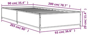 fekete szerelt fa és fém ágykeret 90 x 200 cm