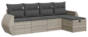 vidaXL 5 részes világosszürke polyrattan kerti ülőgarnitúra párnákkal