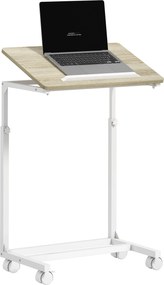 HOMCOM Görgős Oldaltábla Kanapéhoz Állítható Magasságú Dőlt Toppal és Fém Kerettel, 55x36x62.5-82.5 cm Tölgy | Aosom
