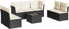 vidaXL 8 részes fekete polyrattan kerti ülőgarnitúra párnákkal