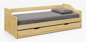 Ágy kihúzható pótággyal, természetes, tömörfa, 90x200, LAURA NEW