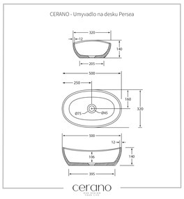 Cerano Persea, öntött márvány munkalap mosogató 500x320x140 mm, fehér matt, CER-CER-WB23