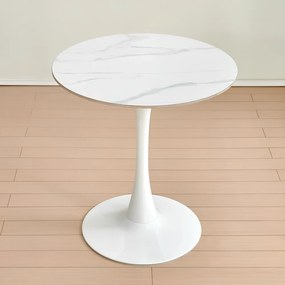Étkezőasztal, világos márvány/fehér, átmérő 80 cm, LORIAN
