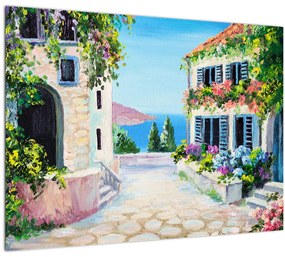 Kép - görög utca, olajfestmény (70x50 cm)