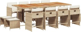 vidaXL 13 részes bézs polyrattan kerti étkezőgarnitúra párnákkal